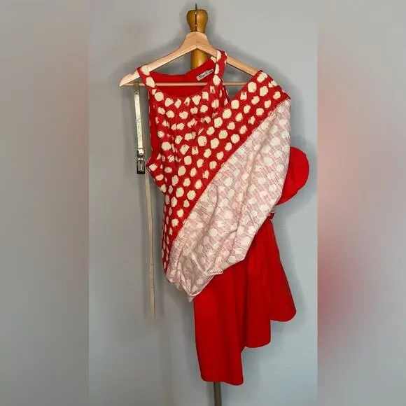 Reto Eliza JRed Coral/White Paint Brush Polka Dot Sleeveless A-Line Dress 14